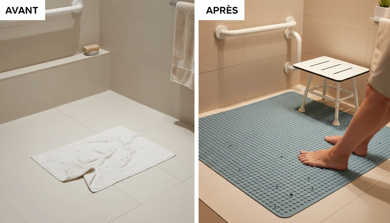 Avant/Après: sécuriser la douche d’un senior avec tapis adapté - ambiance