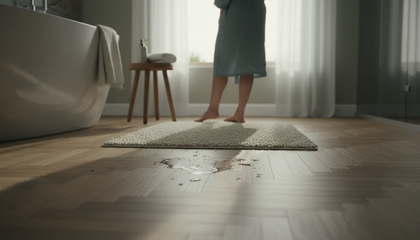 Frottements répétés qui abîment le parquet de salle d’eau - ambiance