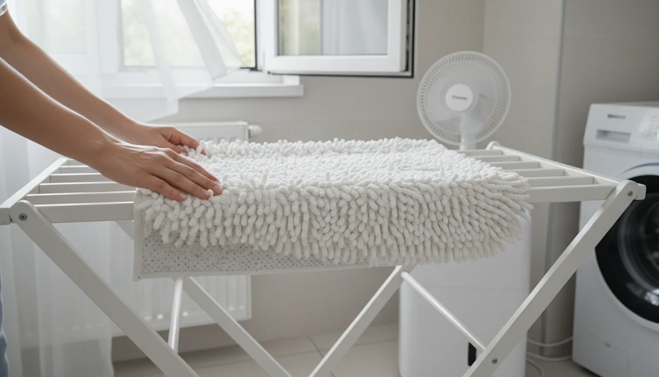 Chenille-Badteppich waschen: Waschmaschine-Einstellungen und Trocknen - detail