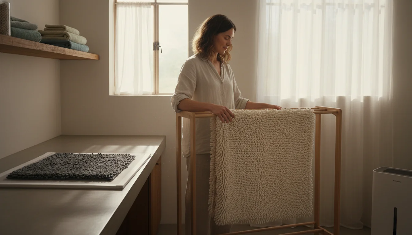 Laver un tapis de bain chenille: réglages machine et séchage - ambiance