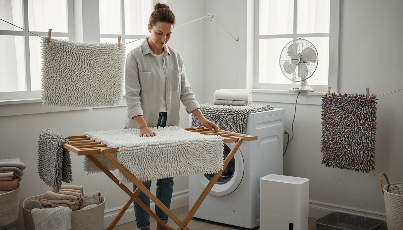 Laver un tapis de bain chenille: réglages machine et séchage - decor