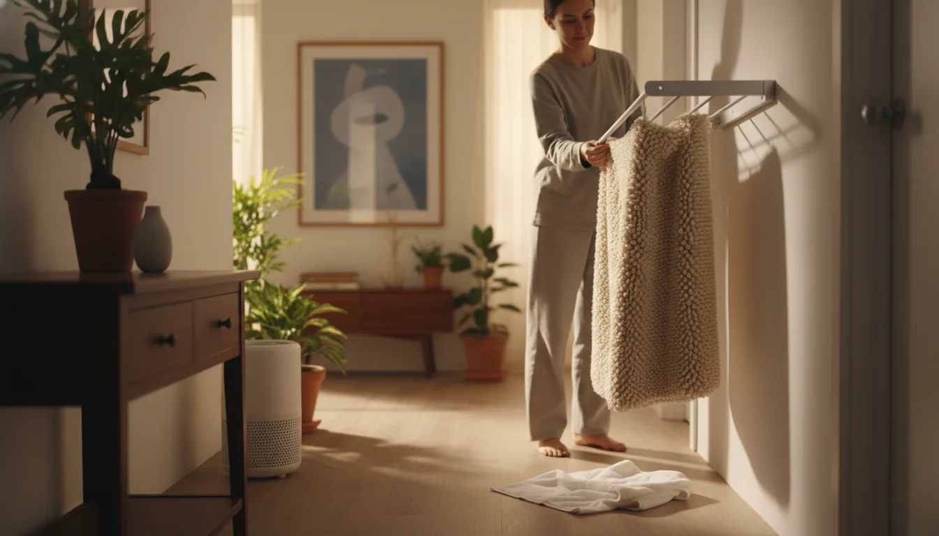 Sécher un tapis de bain rapidement en appartement - ambiance