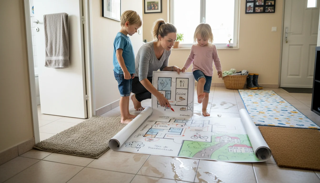Enfants qui courent pieds mouillés: sécuriser le trajet - decor