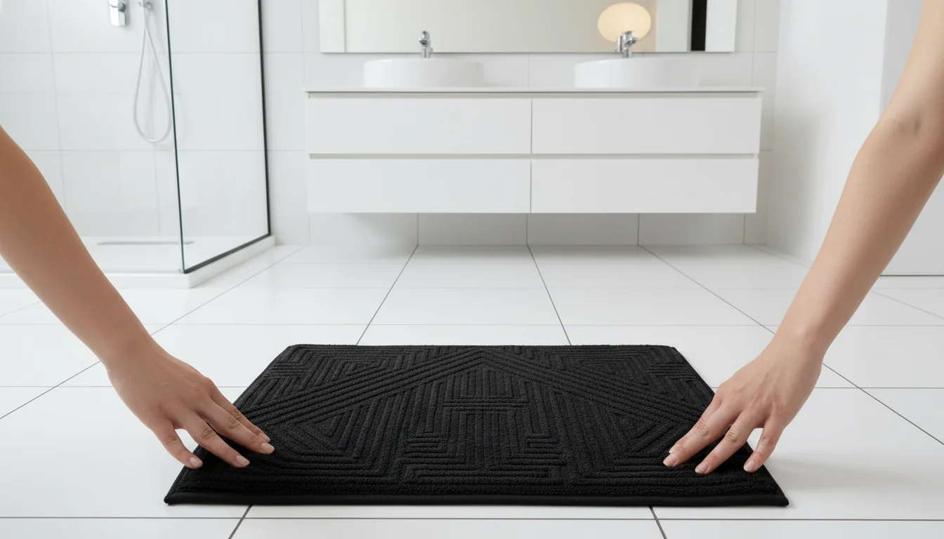 Elegant Black Bath Mat for Modern Bathroom - detail