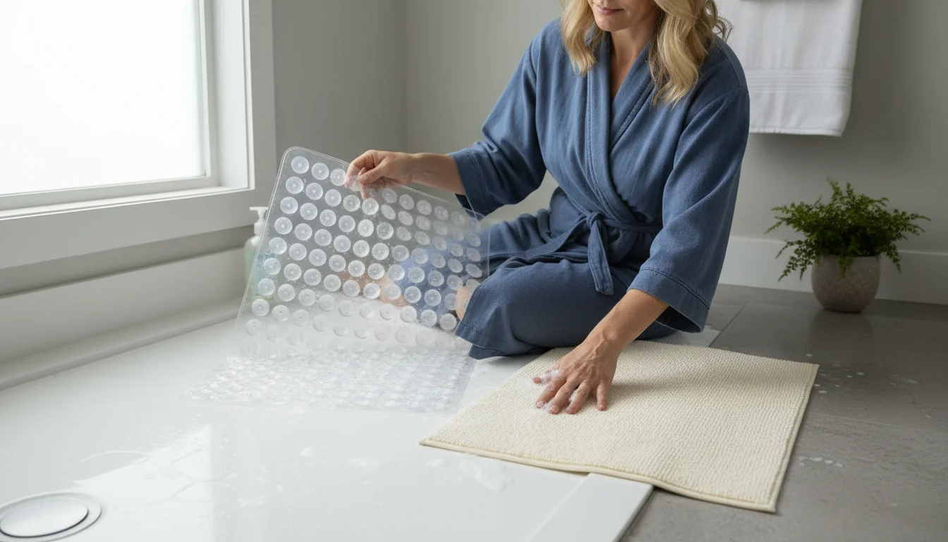 eine Duschmatte Rutschfest mit Saugnäpfen vs Latexrücken - lifestyle