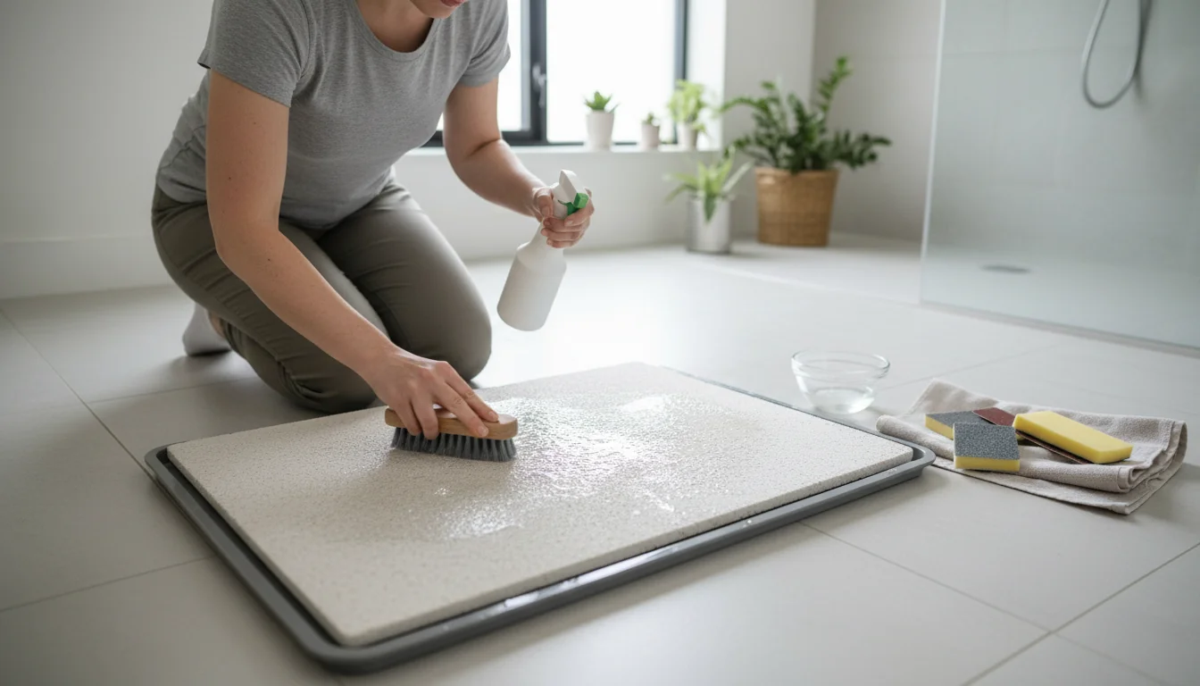 Nettoyer un tapis de bain diatomite: ponçage et détartrage - lifestyle