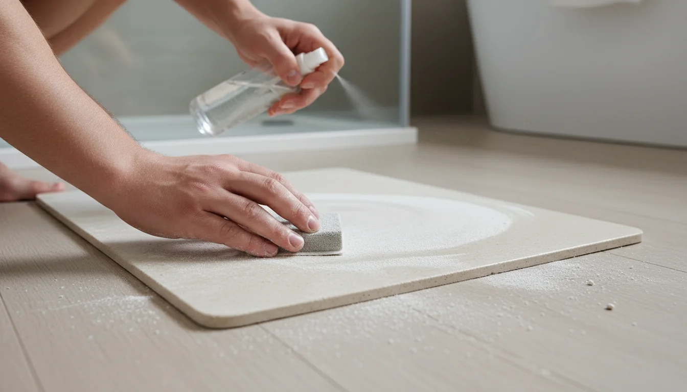 Nettoyer un tapis de bain diatomite: ponçage et détartrage - tutorial
