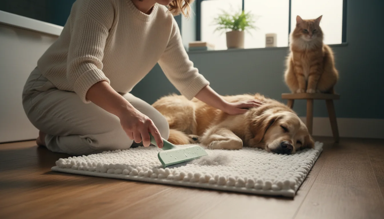 Retirer les poils d’animaux d’un tapis de bain facilement - ambiance