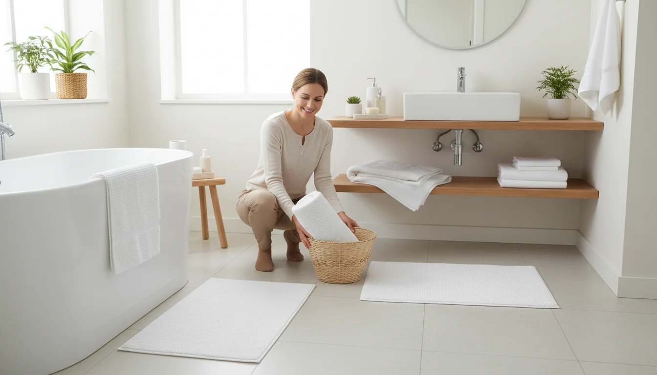 Tapis de bain blancs faciles d’entretien pour locations Airbnb - decor