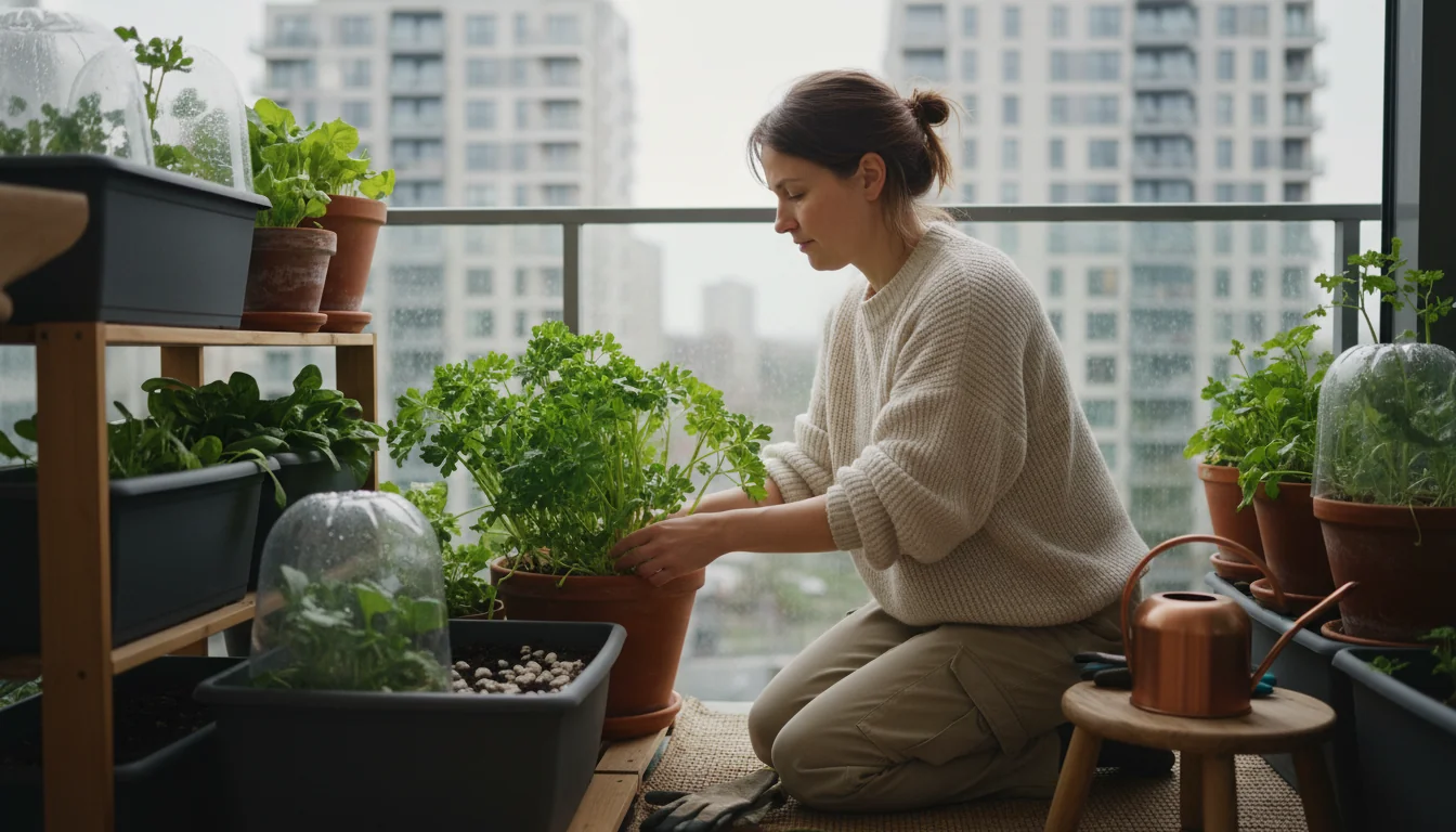 Mâche et épinards en pot: verdure d’hiver en ville - ambiance