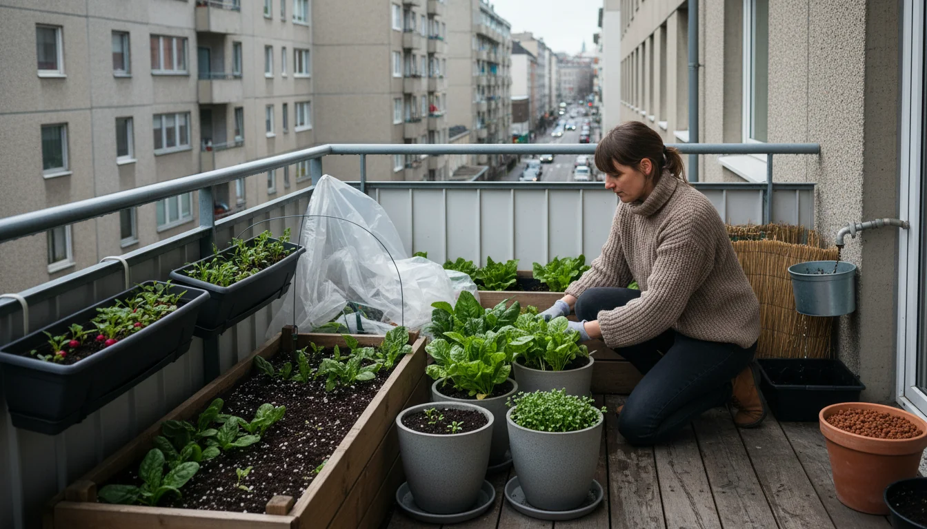 Mâche et épinards en pot: verdure d’hiver en ville - decor