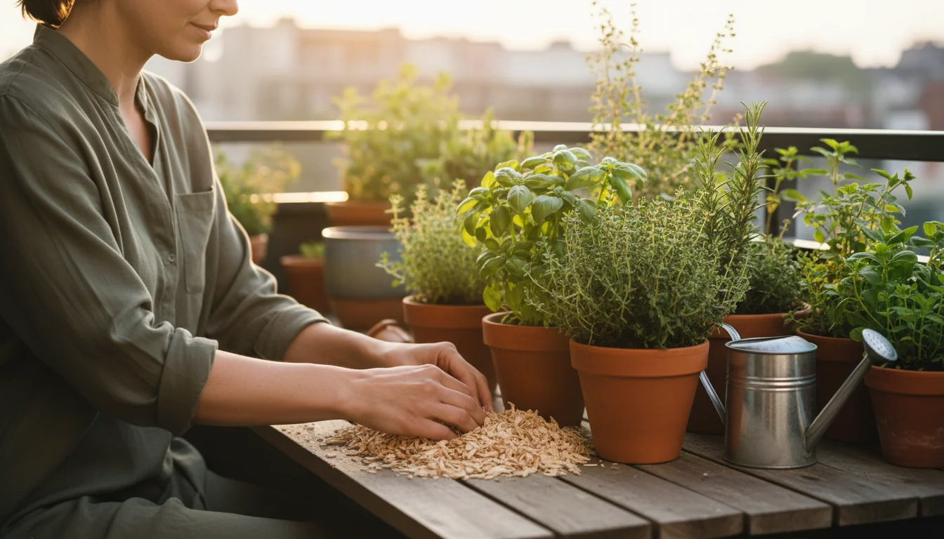 Paillage pour pots urbains: moins d’eau, moins d’herbes - ambiance