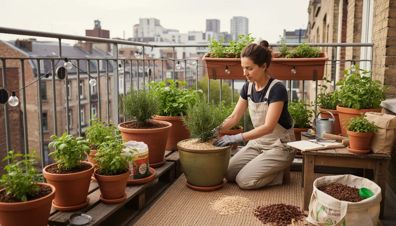 Paillage pour pots urbains: moins d’eau, moins d’herbes - decor