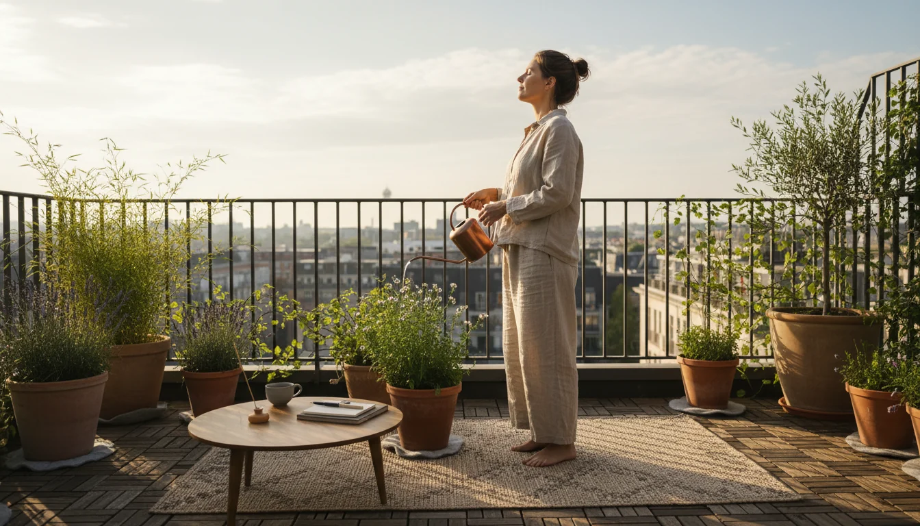 Rituels du matin au balcon : arrosage, souffle, silence - decor