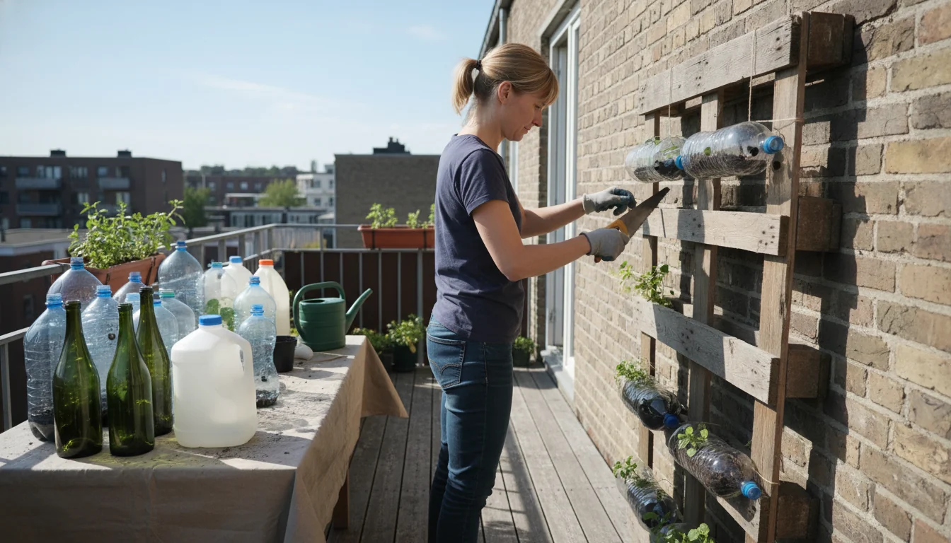Upcycling de balcon: jardinières avec palettes et bouteilles - lifestyle