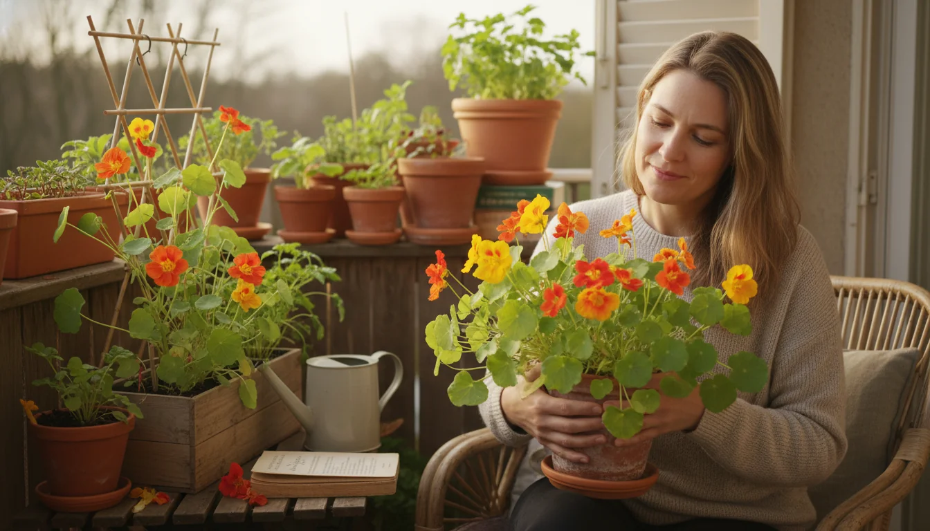 Capucines en pot: fleurs comestibles et utiles au balcon - ambiance