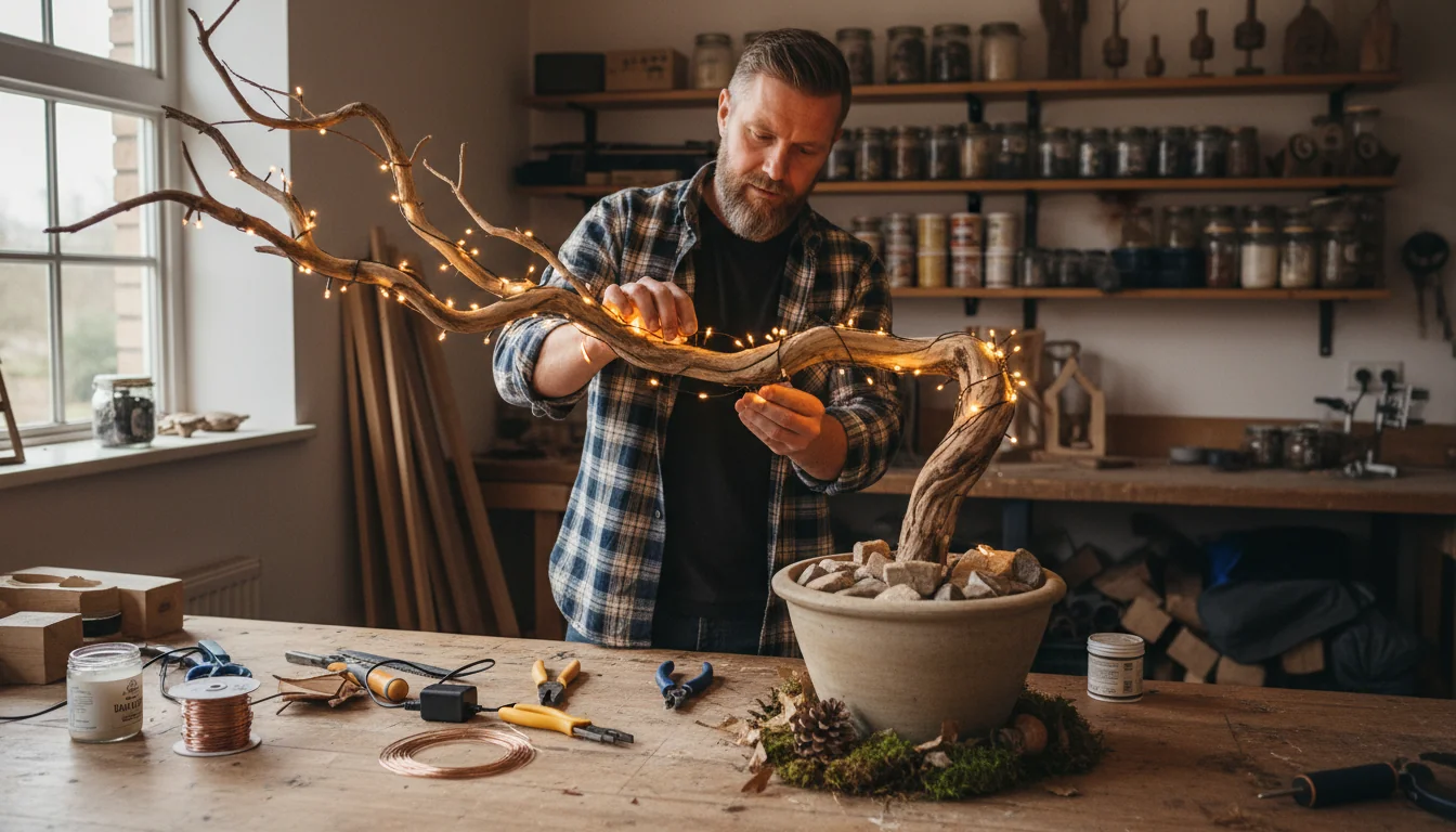 DIY: transformer une branche en arbre lumineux esprit bois - decor