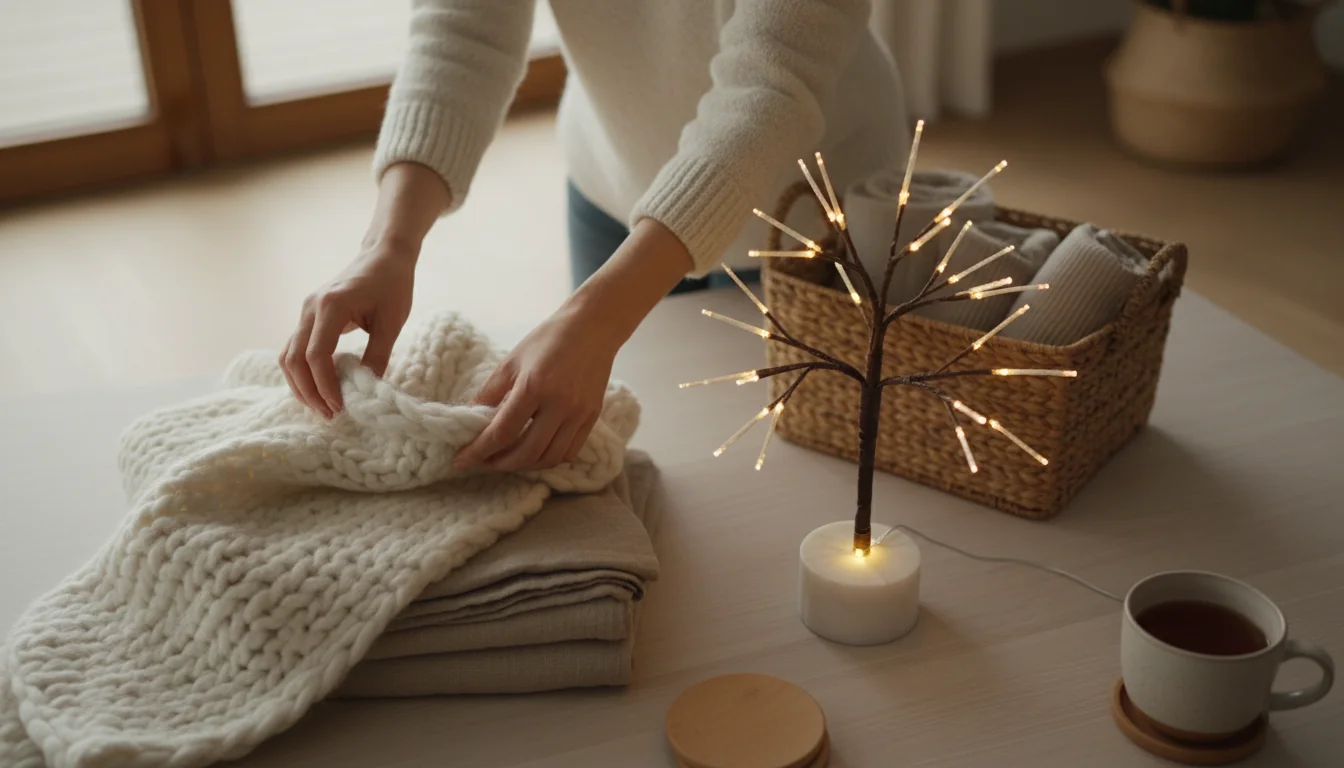 Ambiance hygge: arbres lumineux et matières naturelles - tutorial