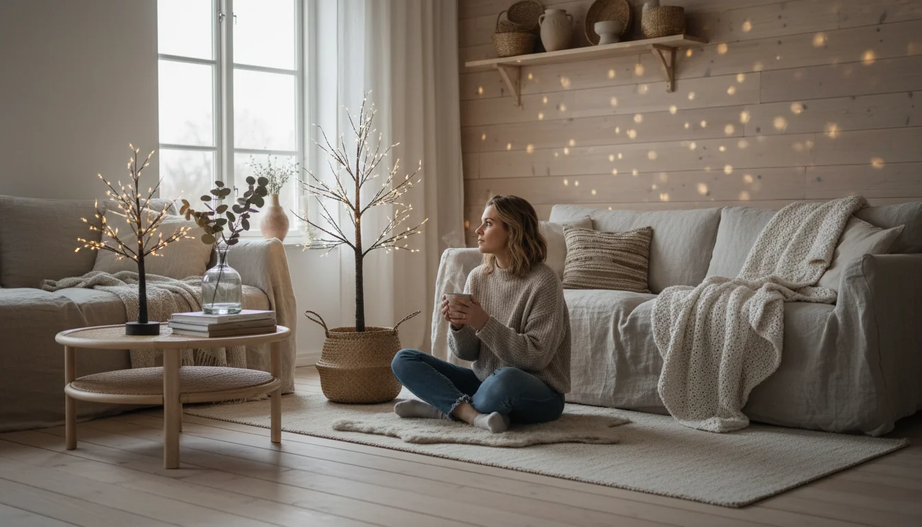 Ambiance hygge: arbres lumineux et matières naturelles - decor