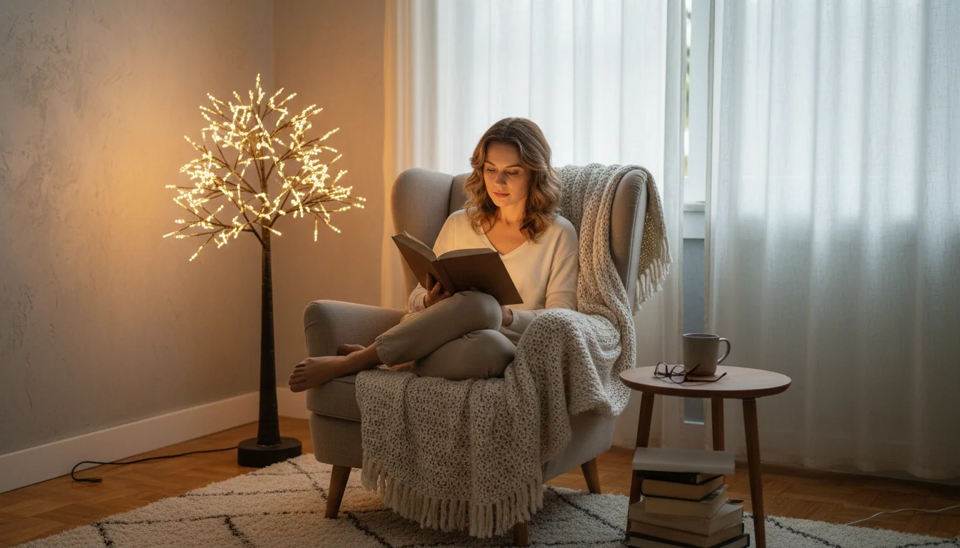 Coins lecture cosy: mise en scène avec arbre lumineux - decor