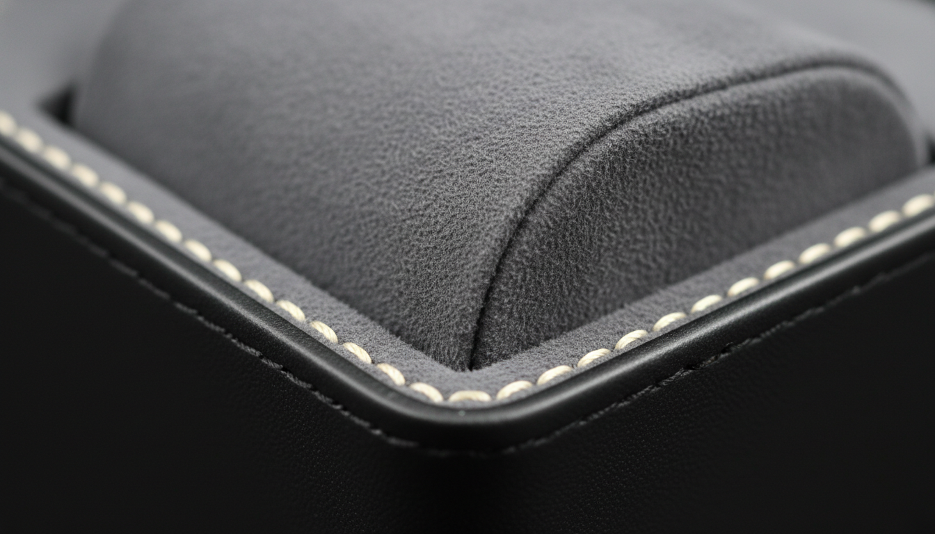 Doublure en velours suédé, coussins ajustables pour maintenir chaque montre en place.