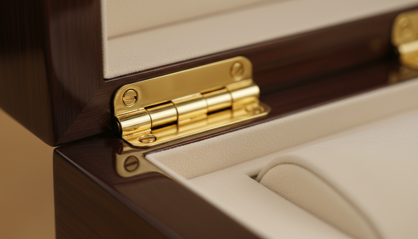 Cuir noir texturé et finitions en acier inoxydable sur le couvercle vitré.