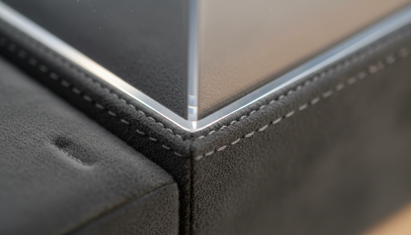 Gros plan sur le coussin en velours, protégeant délicatement chaque montre des éraflures.