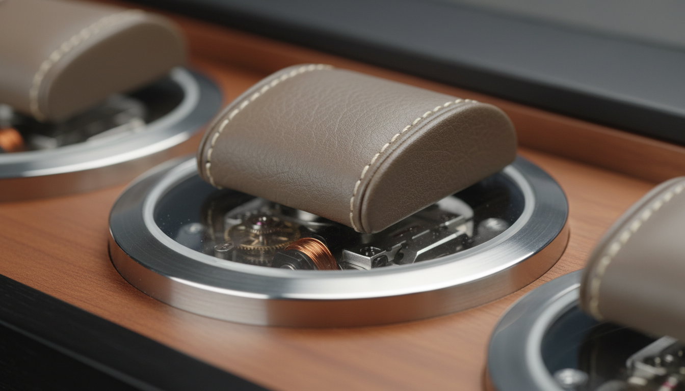 Finition en cuir noir, coutures délicates et boutons de commande en acier inoxydable.