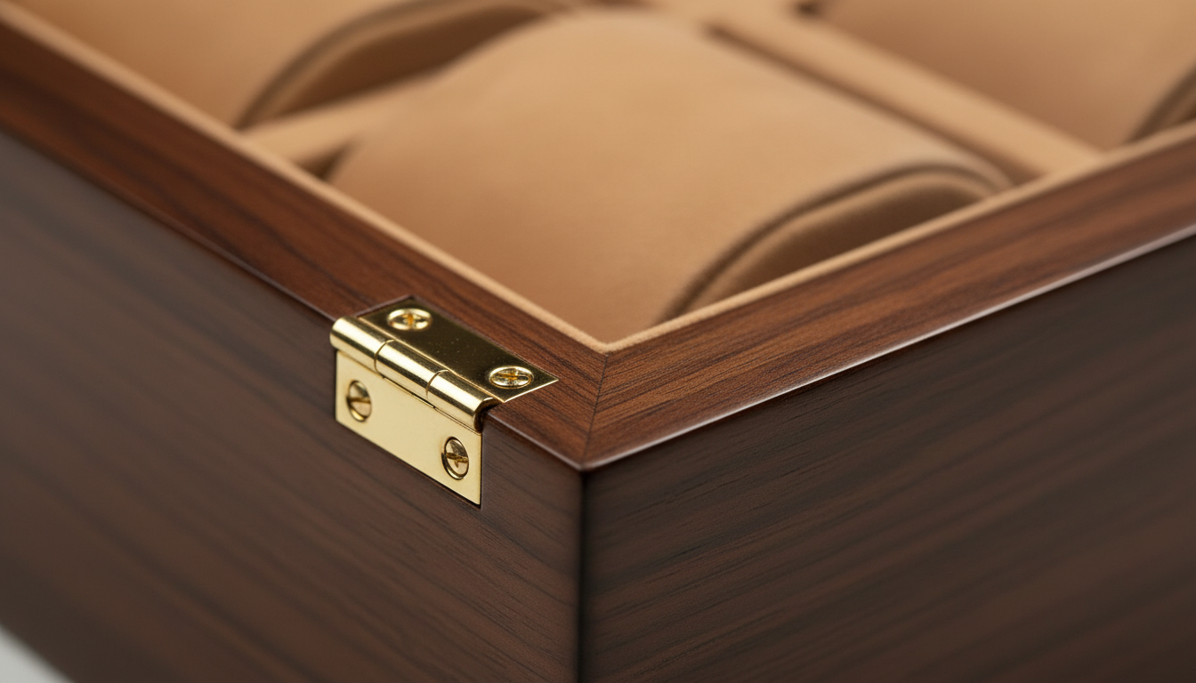 Gros plan sur les coussins en velours noir, ajustés pour chaque montre, offrant un maintien parfait.