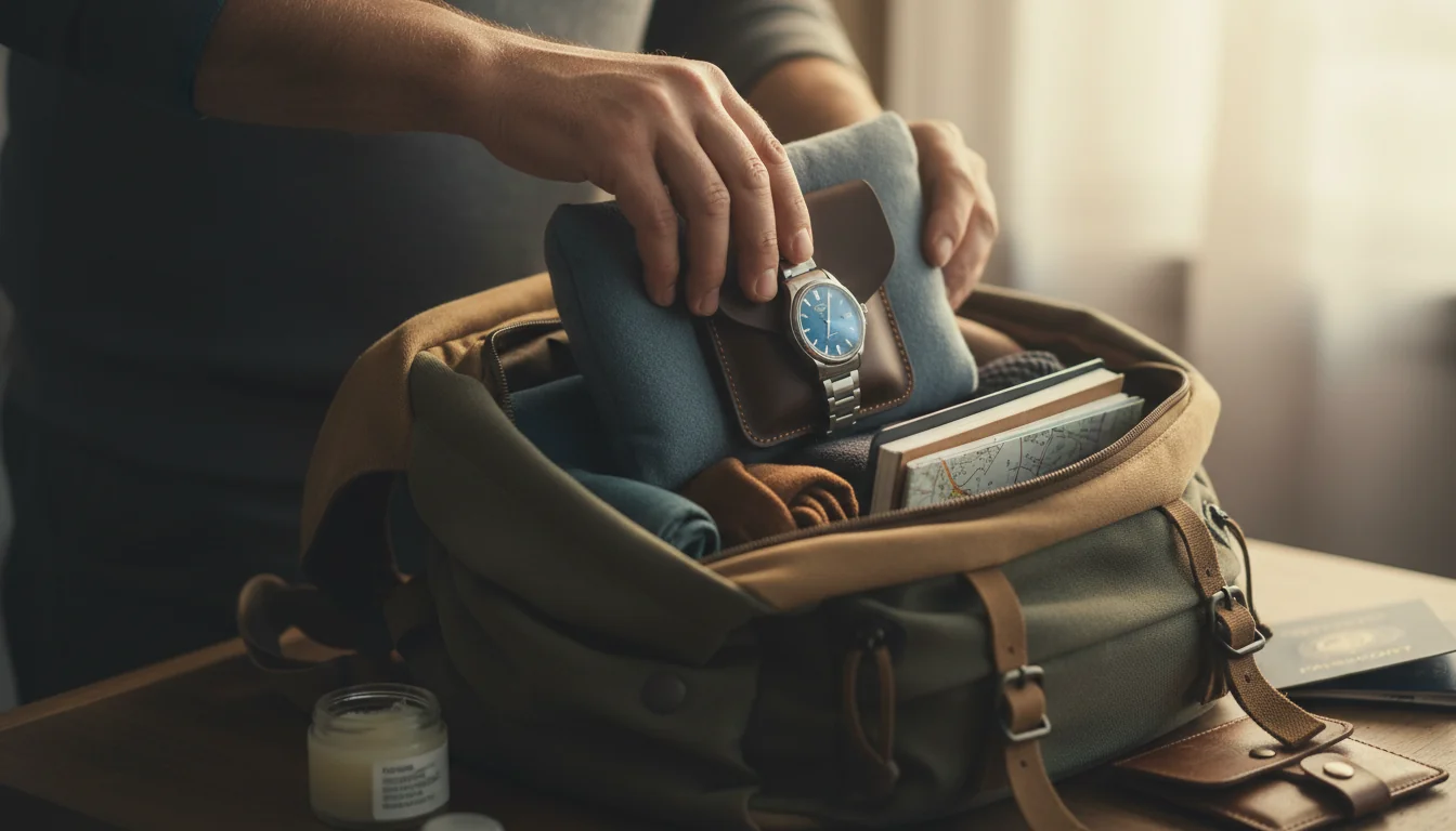 Quel étui à montre choisir pour voyage en sac à dos - ambiance
