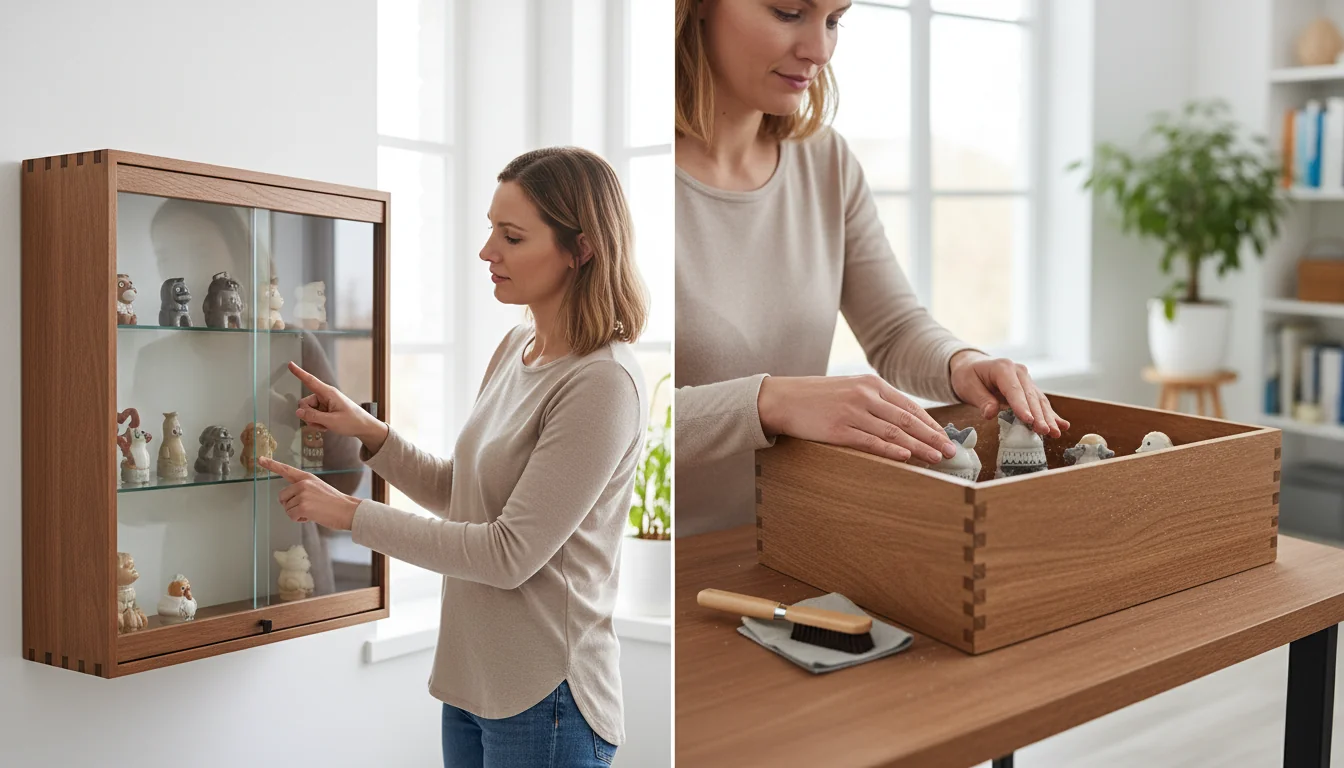 Vitrine murale fermée vs coffret posé : poussière et accès - lifestyle