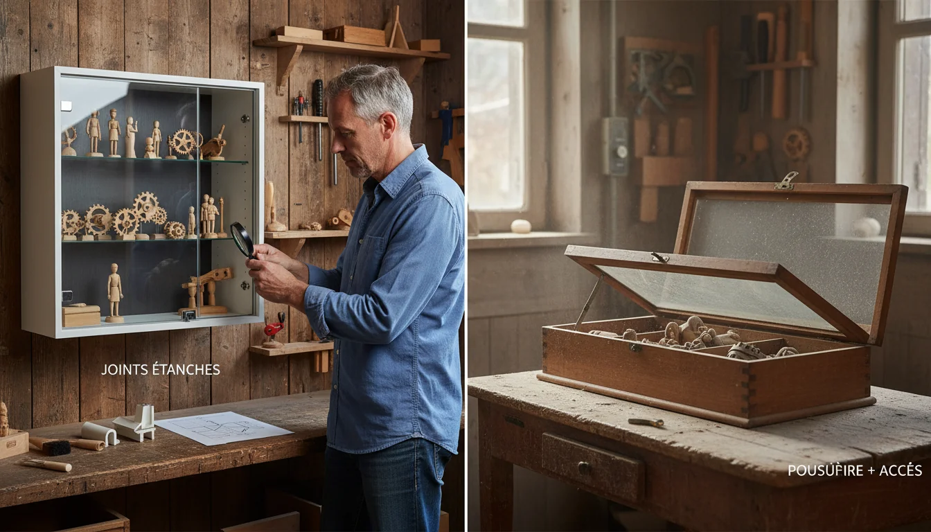 Vitrine murale fermée vs coffret posé : poussière et accès - decor