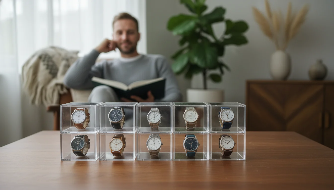 8 boîtes à montre acrylique empilables transparentes (2026) - ambiance