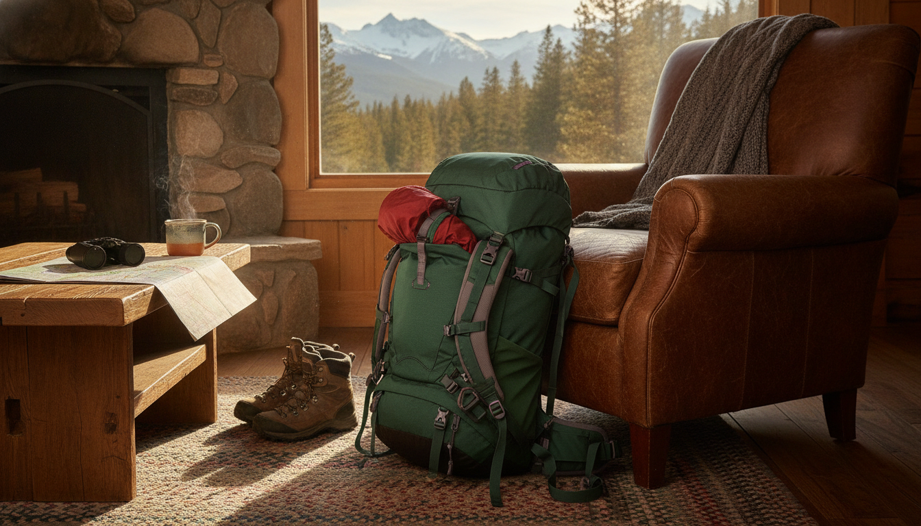 Sac à dos de randonnée femme intégré dans un environnement quotidien moderne et accueillant