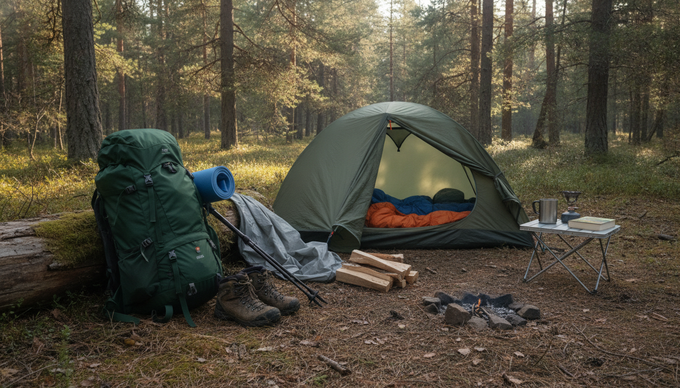 Sac à dos 50L kaki porté sur un sentier rocheux en montagne