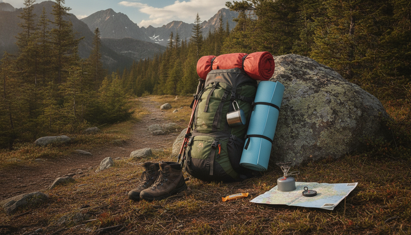 Randonneur portant un sac 70L noir chargé pour plusieurs jours de bivouac