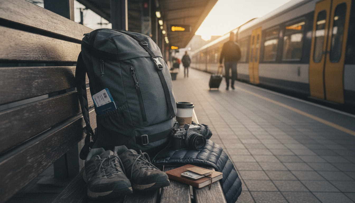 Sac à dos 24L noir porté en ville avec ordinateur et veste