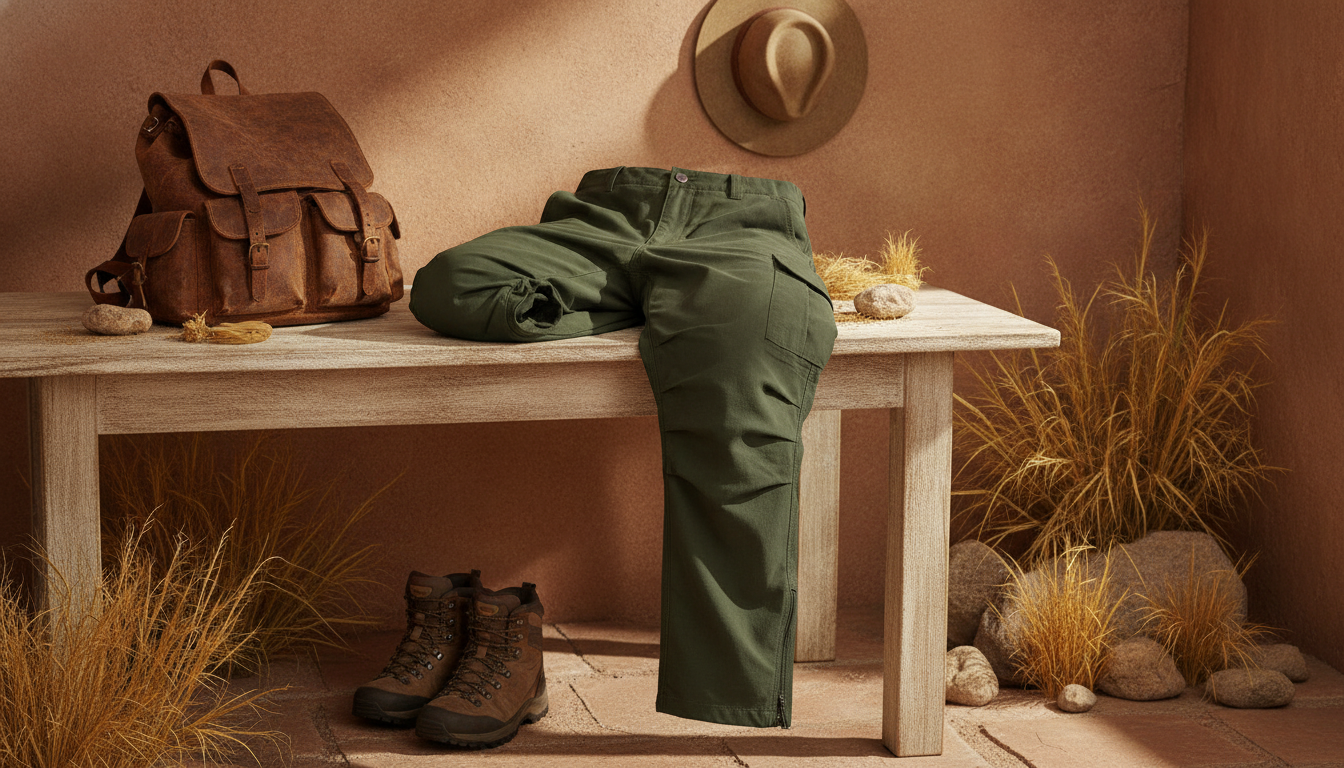 pantalon randonnée coton mis en valeur dans une ambiance décorative raffinée et harmonieuse