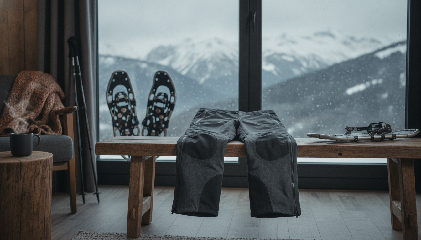 pantalon randonnée raquette mis en valeur dans une ambiance décorative raffinée et harmonieuse