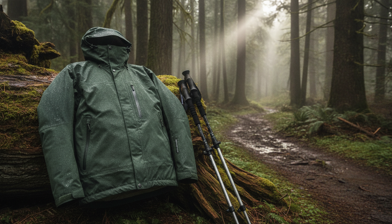 veste imperméable homme randonnée mis en valeur dans une ambiance décorative raffinée et harmonieuse