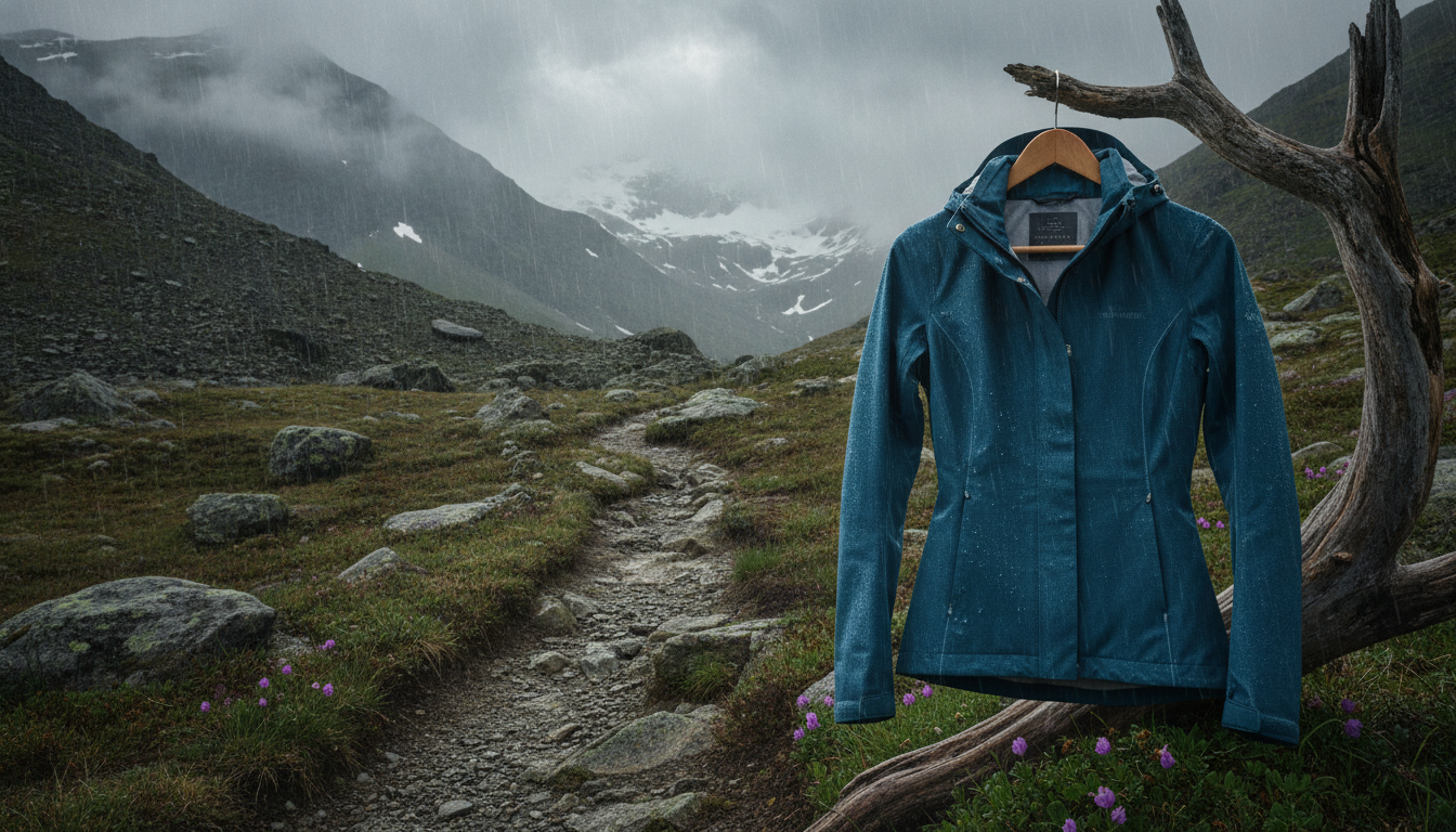 veste imperméable femme randonnée mis en valeur dans une ambiance décorative raffinée et harmonieuse