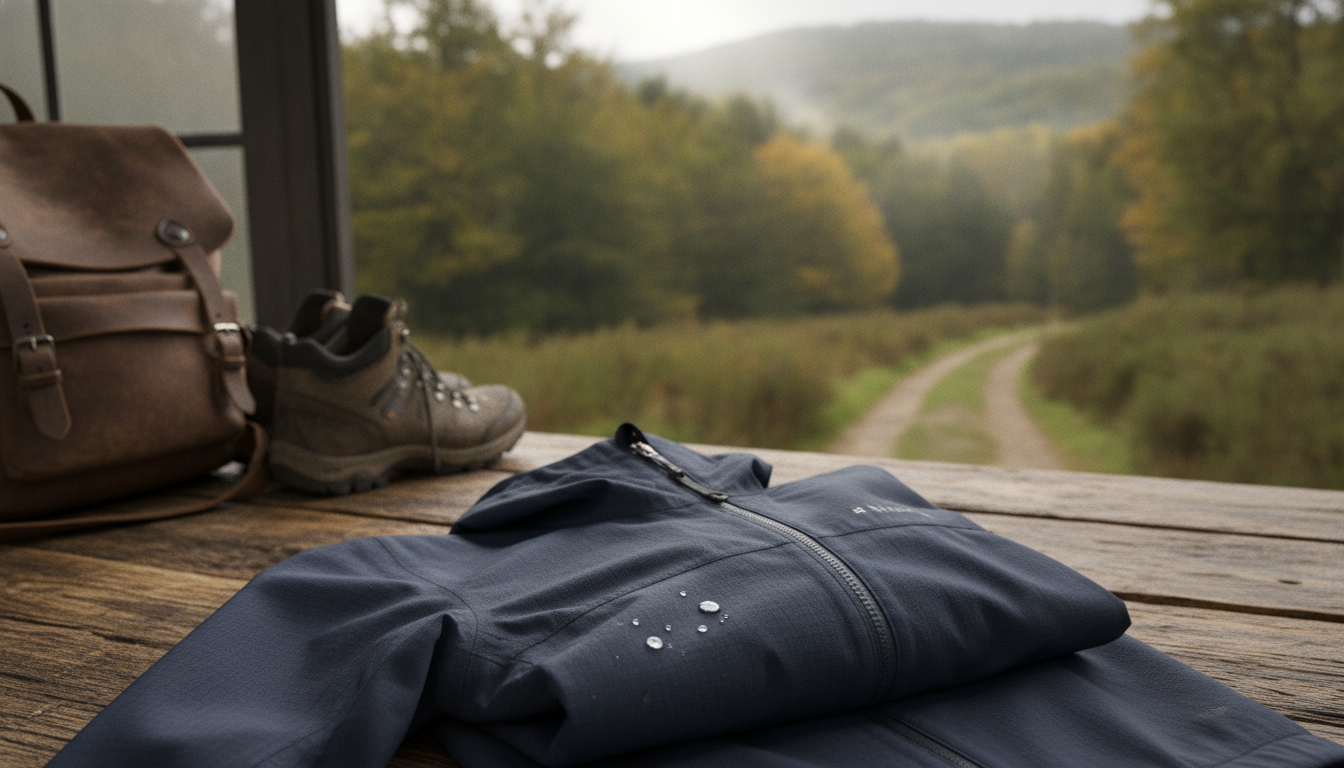 veste randonnée déperlante mis en valeur dans une ambiance décorative raffinée et harmonieuse