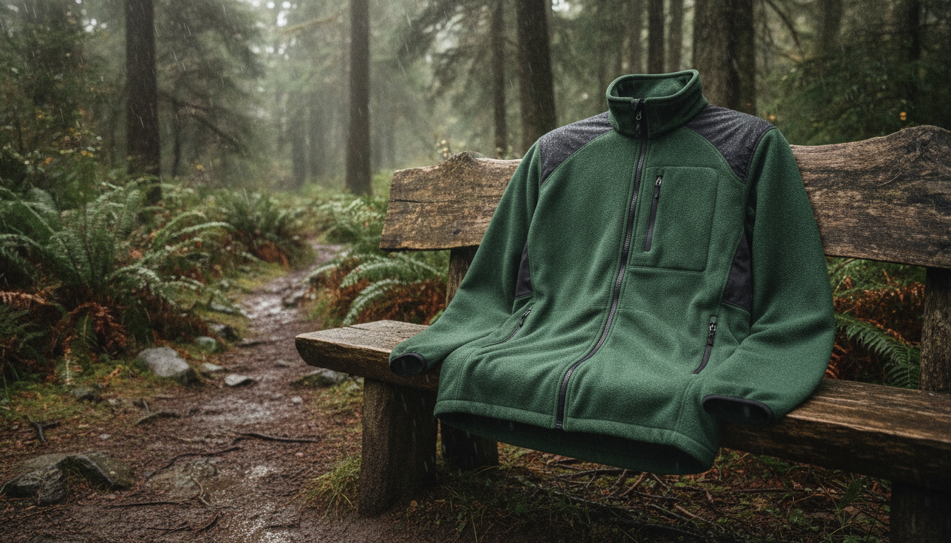 veste polaire imperméable homme mis en valeur dans une ambiance décorative raffinée et harmonieuse