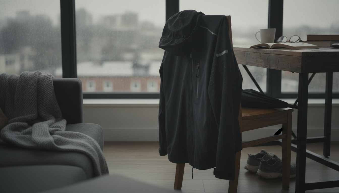 veste imperméable noire intégré dans un environnement quotidien moderne et accueillant