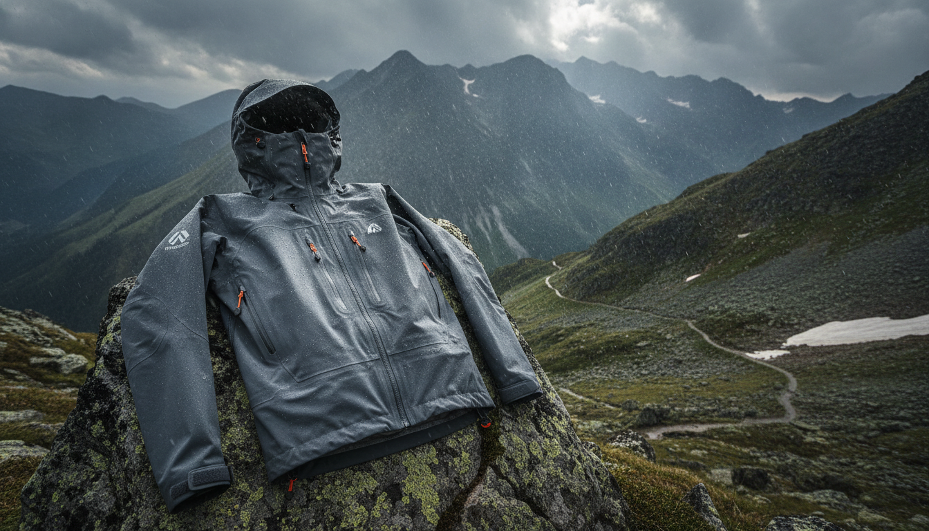 veste randonnée hardshell mis en valeur dans une ambiance décorative raffinée et harmonieuse