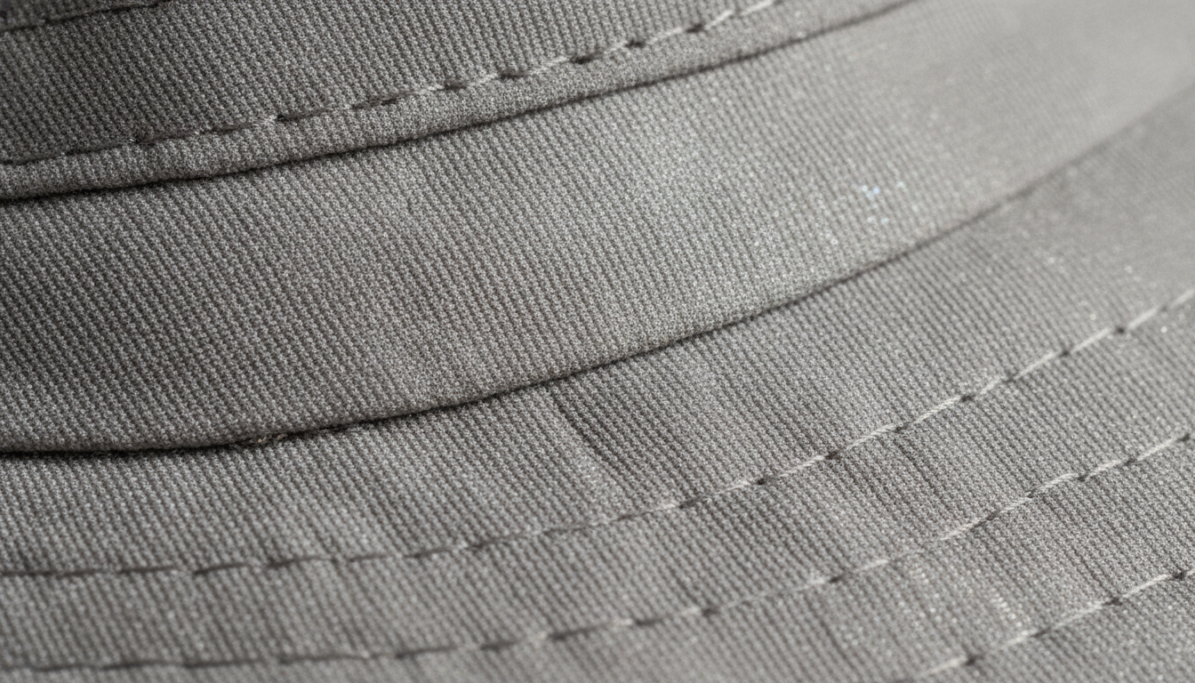 Gros plan sur le tissu tissé serré, étiquette UPF 50+ cousue.