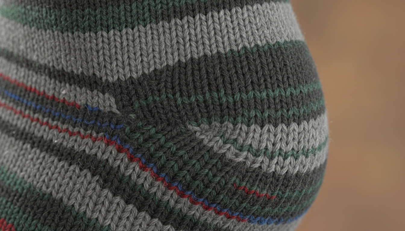 Gros plan maille bouclette renforcée au talon, tricot mérinos beige côtelé anti-ampoules