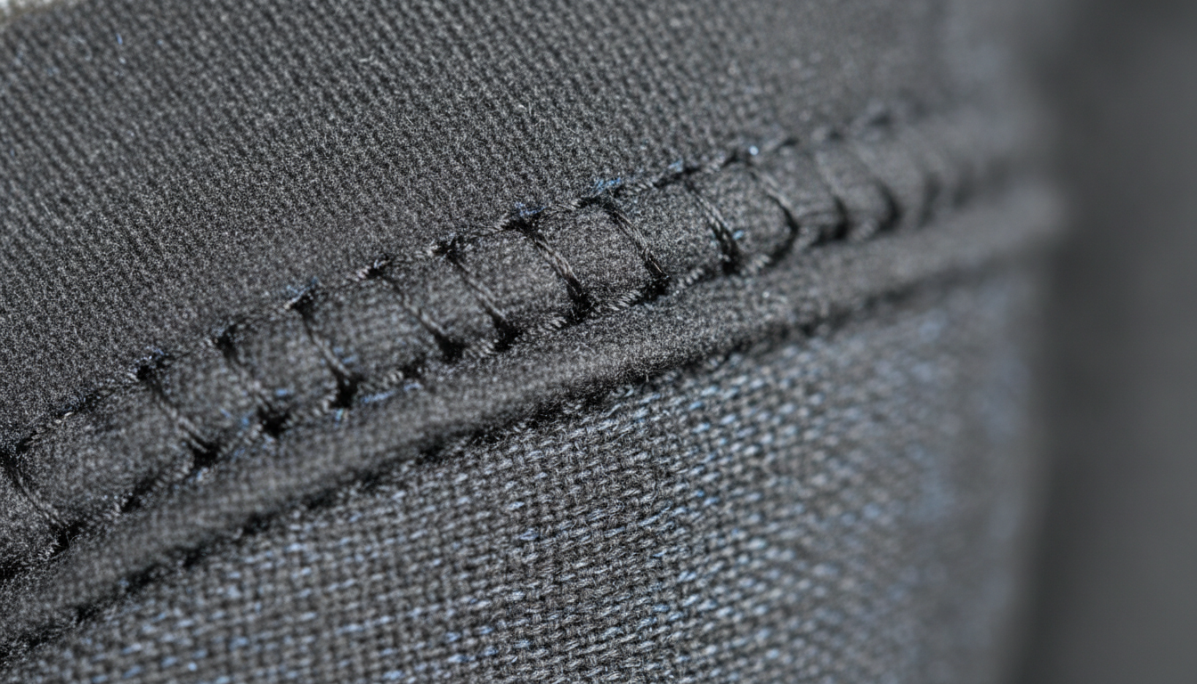Gros plan sur la membrane imperméable et les coutures renforcées du bout des doigts
