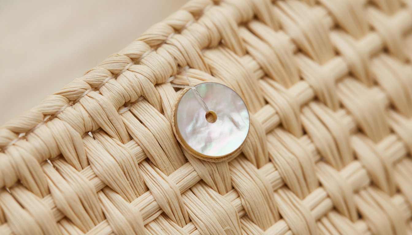 Texture tressée en jute naturel, avec des anses en cuir souple et dorées.
