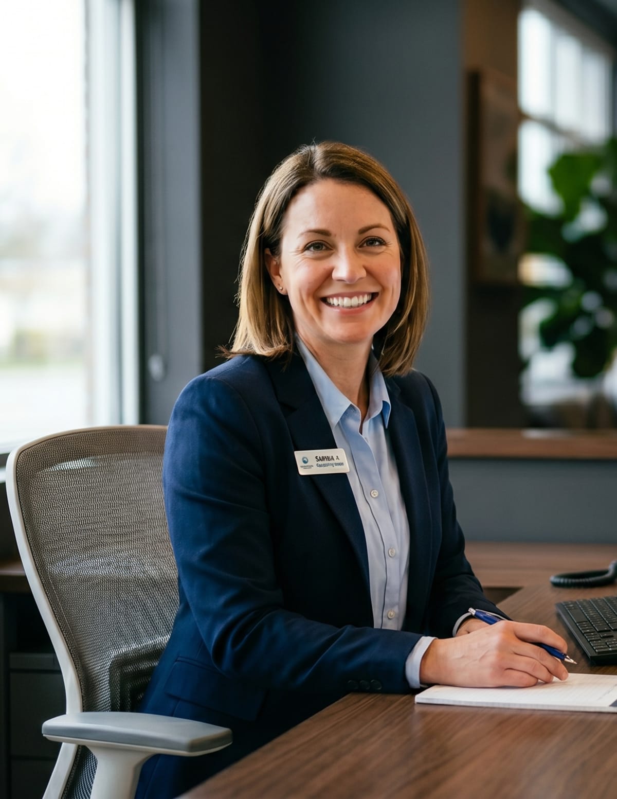 Practice manager at a desk